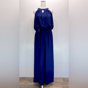ModCloth Ya Los Angeles Halter Neckline Chiffon Maxi Dress in Deep Royal Blue M